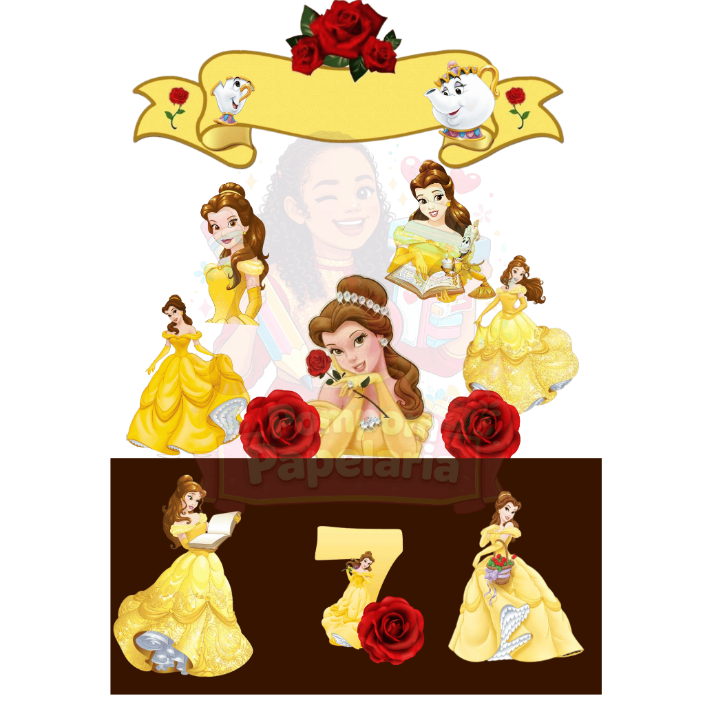 TOPO DE BOLO BELA/PRINCESAS/DECORAÇÃO/FESTA/ANIVERSARIO/MÊSVERSÁRIO/PERSONALIZADO-ENVIO RÁPIDO