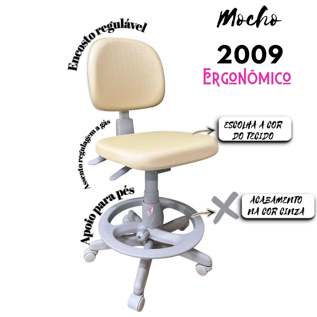 Cadeira mocho 2009 ergonômico  encosto regulável  base cinza apoio para pés
