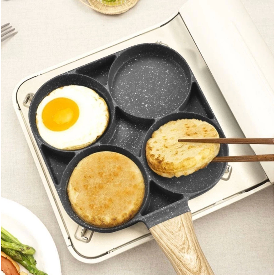 Frigideira Multifuncional Antiaderente 4 Partes Ovos Hambúrguer Omelete Com Alça