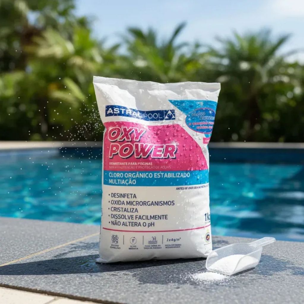 Cloro Limpeza Piscina Oxy Power Astralpool Multiação Cloro Ativo Limpa e Desinfeta Água Cristalina