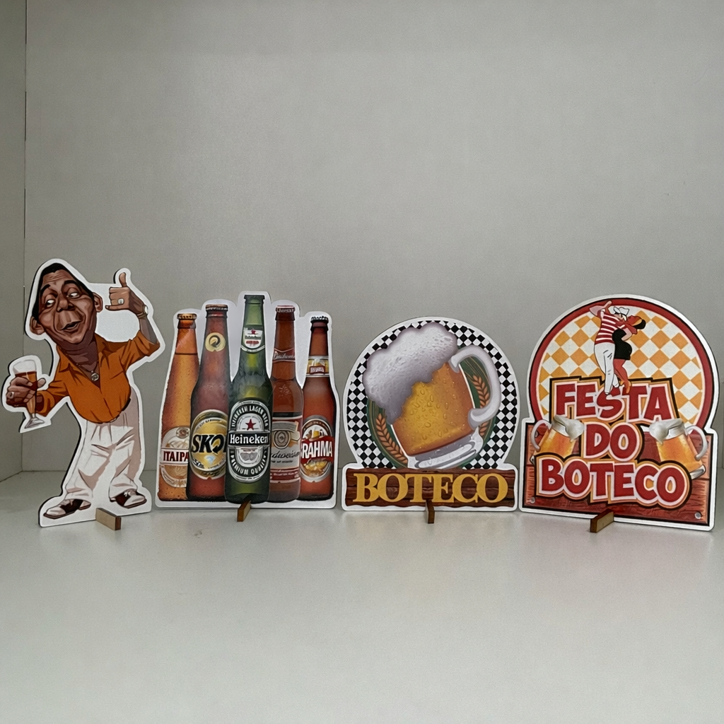 Kit 4 Displays de Mesa Festa do Boteco - Totem, Festa do Boteco, Centro de Mesa, Decoração.