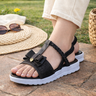 Sandália Rasteira Infantil Menina Laço com Glitter Brilho Confortável Macia Leve 20 ao 36 Promoção em Oferta na Shopee