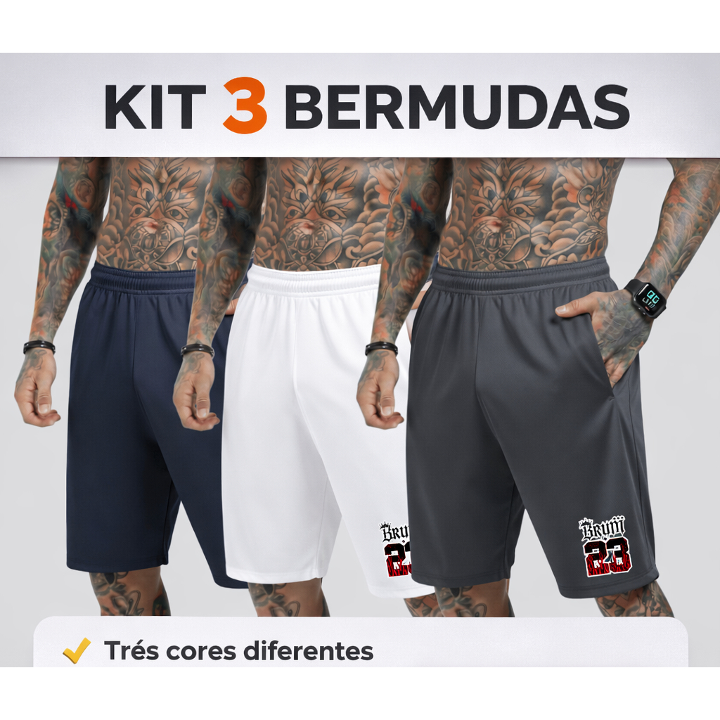 Kit 3 Shorts Masculino Bermuda Esportiva Chimpa DRYFIT Para Academia Bolso Com Ziper