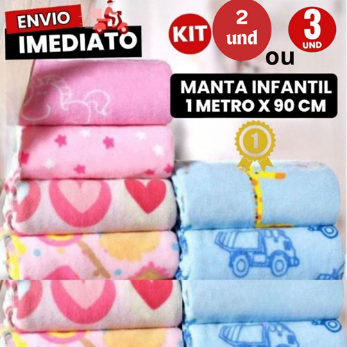 Mantas para bebê 2 OU 3 unidades Cobertor Bebe Microfibra Estampada Kit Maternidade 1 MTx 90cm