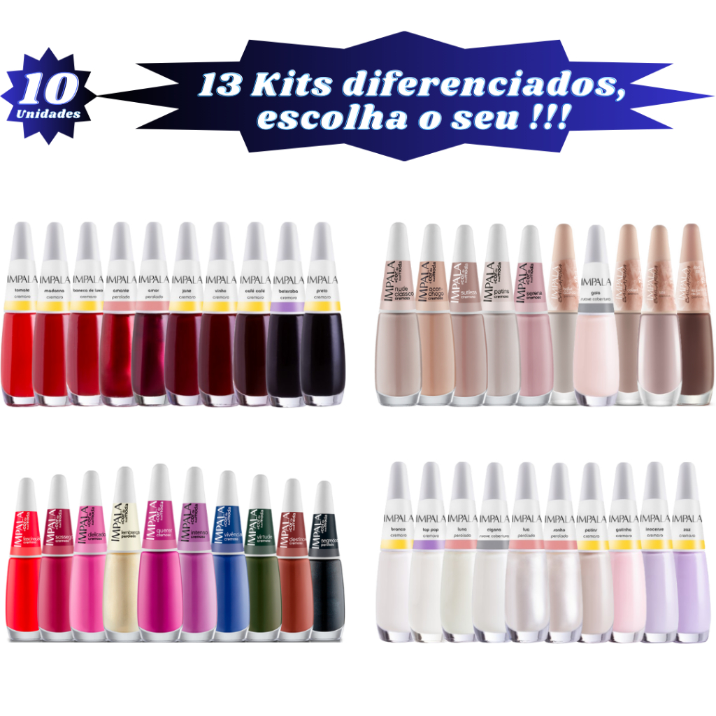 KIT COM 10  ESMALTE IMPALA - ESCOLHA O SEU. MANICURE PEDICURE
