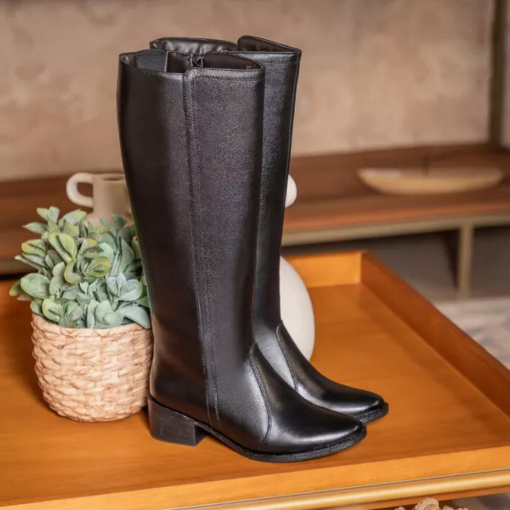 Bota Montaria Feminina Couro Legitimo Cano Alto com Zíper Lateral Confortável Western Montaria