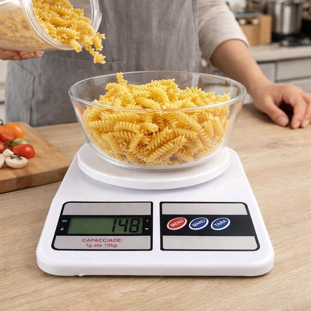 Balança Digital de Cozinha 10kg - Alta Precisão LCD Função Tara Dieta Receitas Confeitaria Culinária
