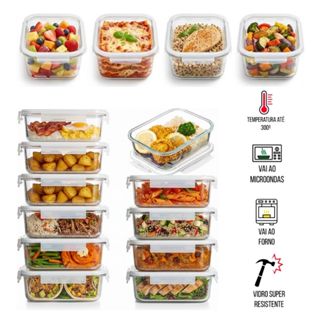 Kit 3, 5 ou 10 Pote Hermético 640ml Ideal para Marmita Forno Micro-ondas Tampa com 4 Travas em Oferta na Shopee