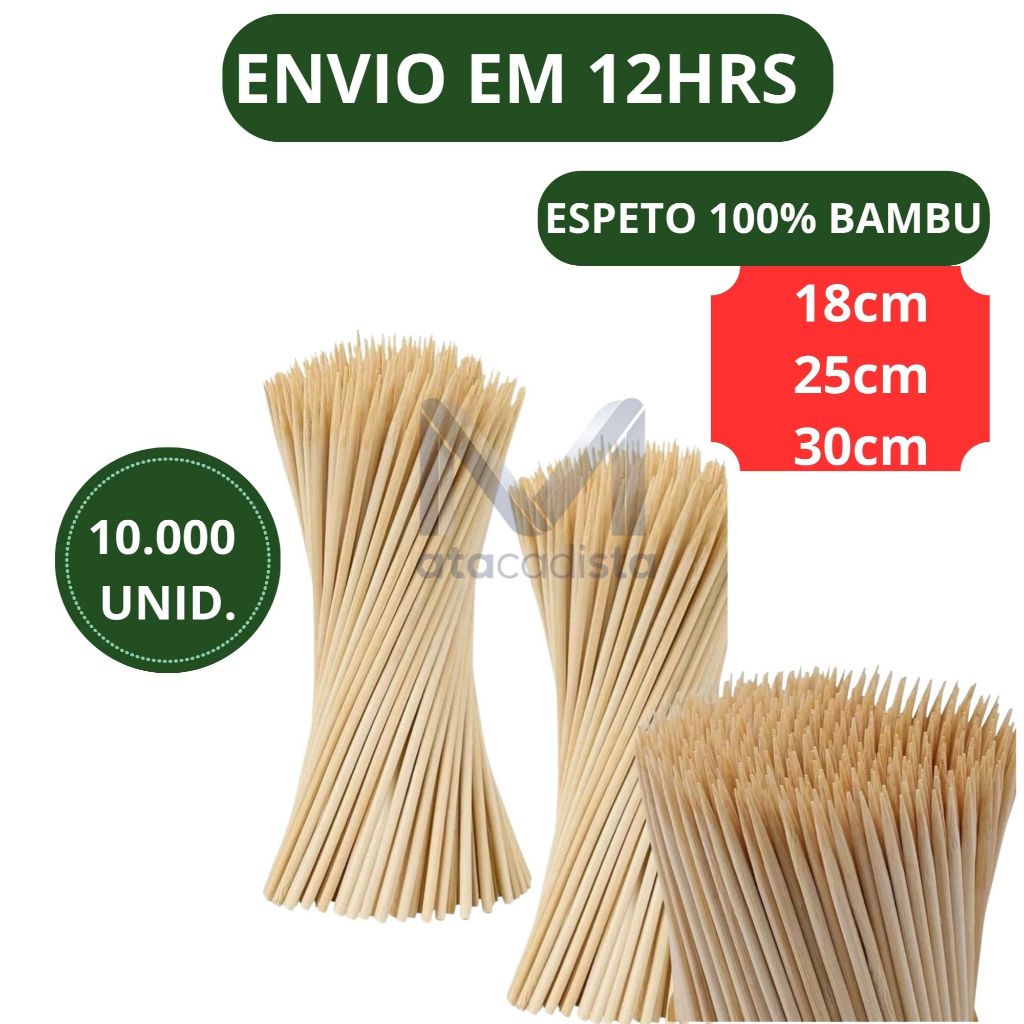 1000 Palitos Espetos varetas de Bambu Para Churrasco 18cm 25cm e 30cm