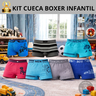 Kit Até 5 Cuecas Boxer Bebe Infantil Sem Costura Microfibra Menino ou Kit 3 Cuecas em Oferta na Shopee