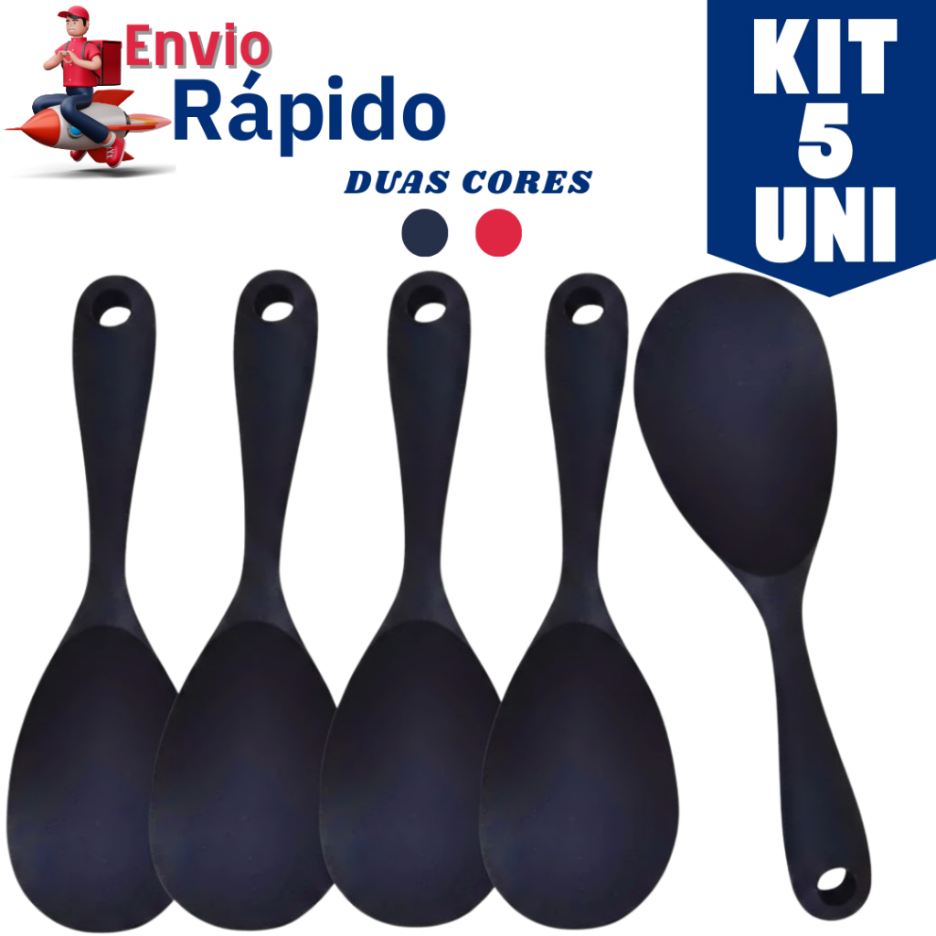 Jogo 3/4 ou 5 Colheres Silicone Servir Arroz Utensílio Antiaderente Multiuso Preparar Não Risca Panela