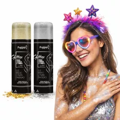 Spray Glitter Removível Para Cabelo e Corpo Prata e Dourado Festa Carnaval Popper