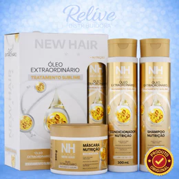 Kit Capilar Óleo Extraordinário BELKIT New Hair - Shampoo Condicionador Máscara Brilho Hidratação UV
