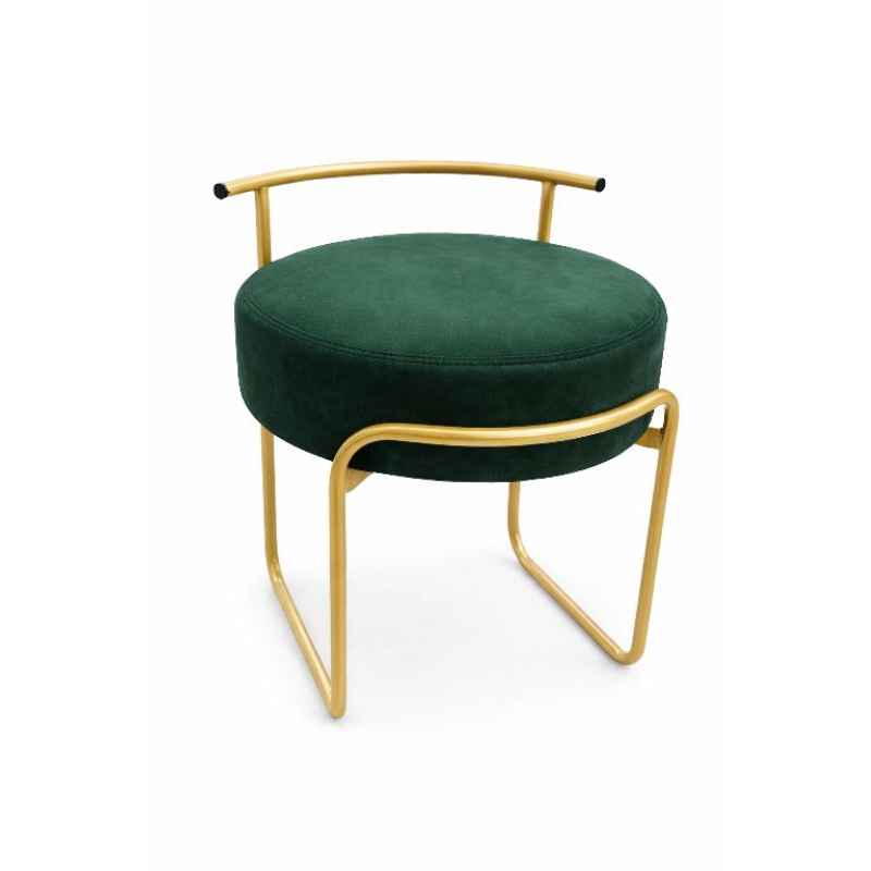 Puff Ivar  Redondo com Base Metálica Champanhe – Puff Estrutura de Ferro Premium para Sala, Varanda e Área Gourmet Verde