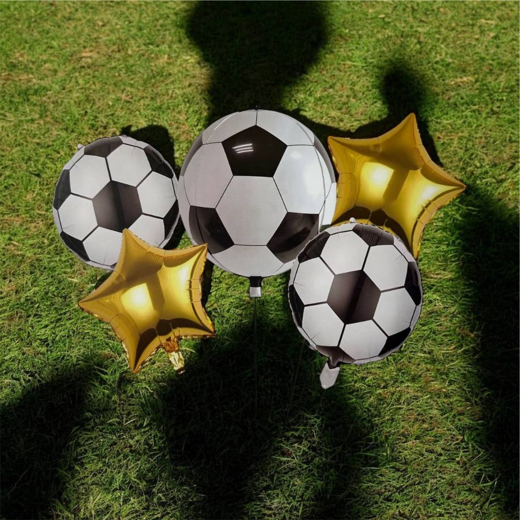Kit 5 Balão Metalizado Bola De Futebol DEcoração De Festa Estrela Preta Branca Dourada 45cm