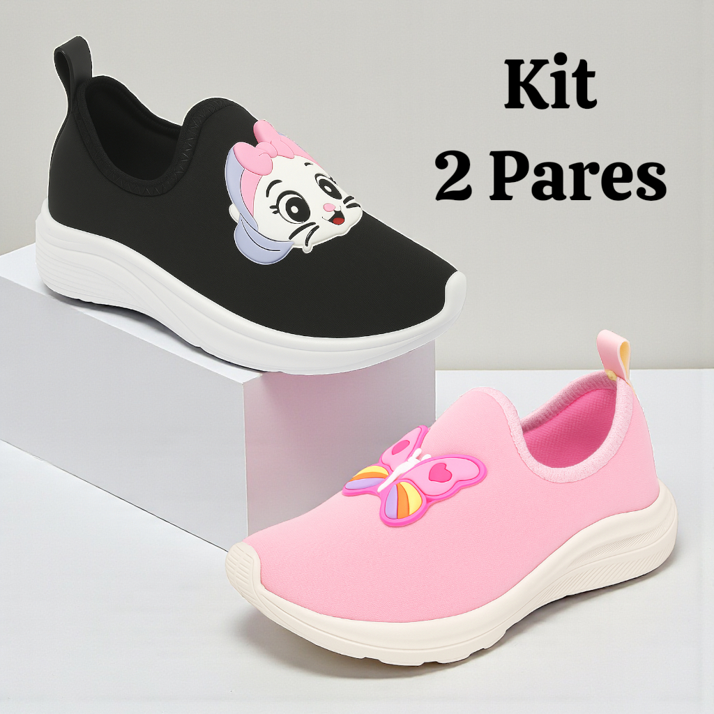 Kit 2 Pares Tênis Infantil Menina Confortável Calce Fácil Macio e Antiderrapante em Oferta na Shopee