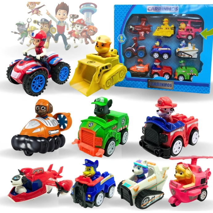 Super Kit 3-6-9 Carrinhos Patrulha Canina Brinquedo Infantil - Coleção Completa Ryder, Everest e Equipe