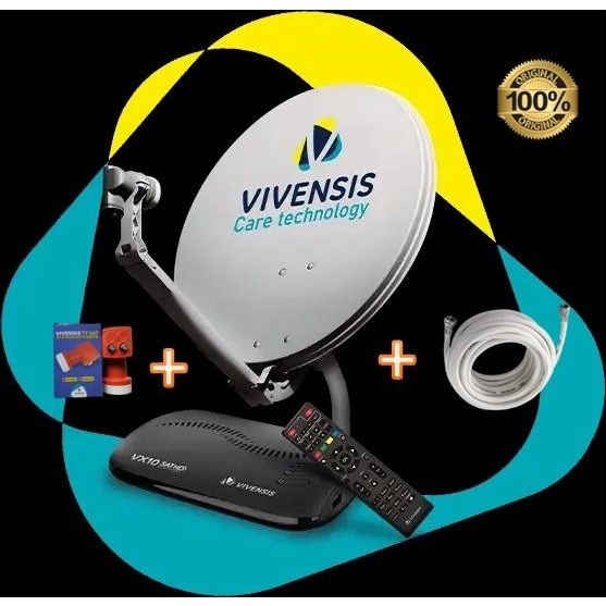 Nova Parabólica Digital Vivensis TVSAT Com Receptor VX10 e LNB Ku Quadruplo - Kit Completo