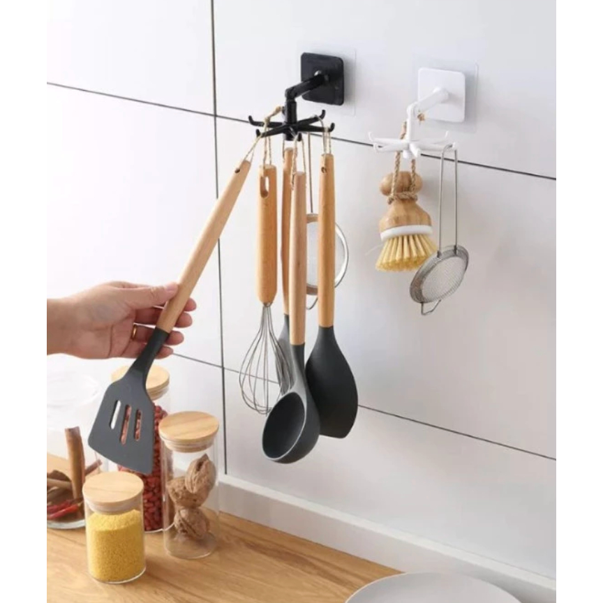 Kit 2 Gancho Rotativo Multifuncional para Utensílios de Cozinha com Adesivo para Fixação