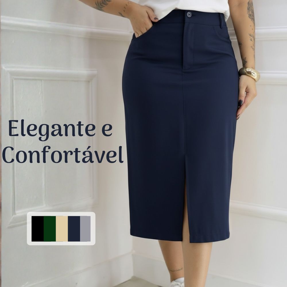 Saia Alfaiataria Feminina Midi Premium | Alfaiataria | Modelagem Perfeita em Oferta na Shopee