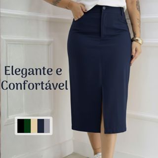 Saia Alfaiataria Feminina Midi Premium | Alfaiataria | Modelagem Perfeita em Oferta na Shopee