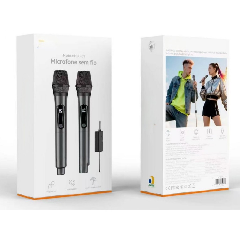 Kit 2 Microfones Sem Fio Com Receptor Para Karaokê, Palestra Profissional Recarregável