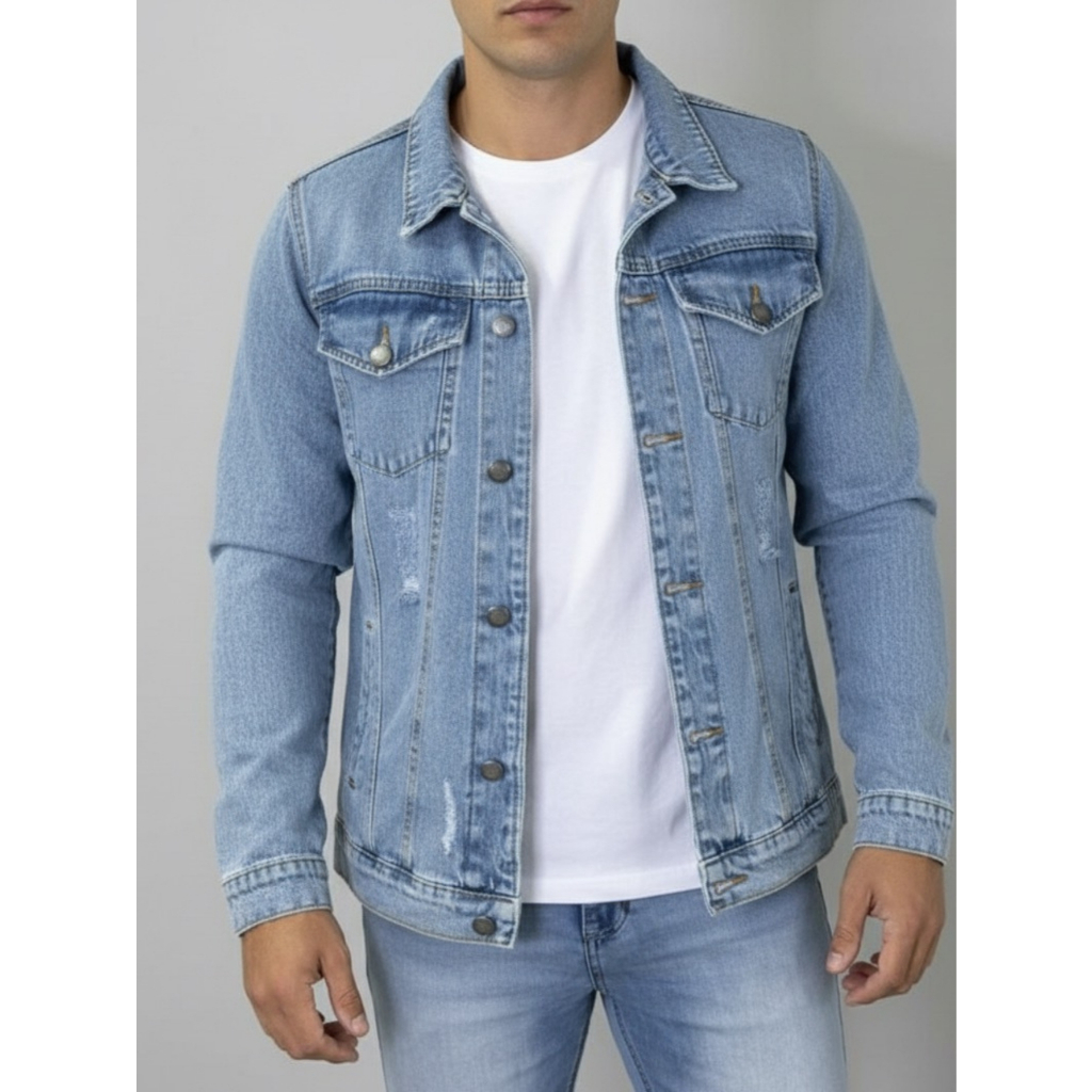 Jaqueta Jeans Masculina Com Fechamento em Botões