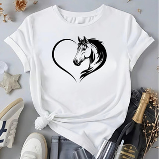 Camiseta Rodeio Country Feminina Desenho Cavalo Metade Coração Blusa 100%Algodão Cowboy