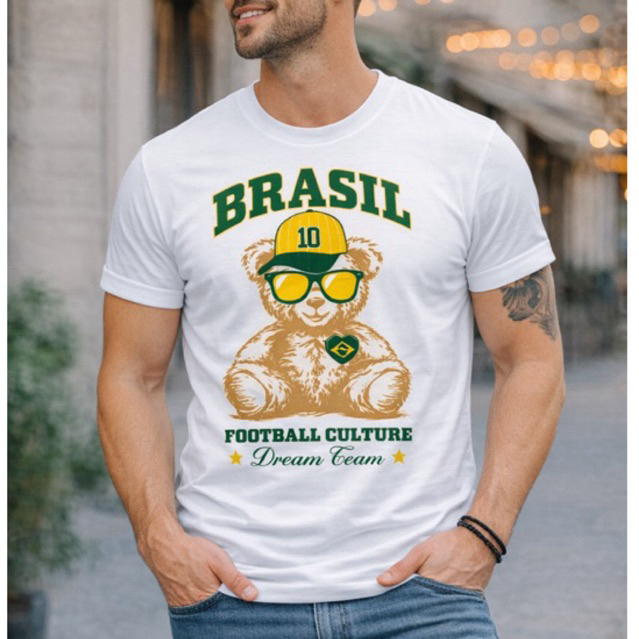 Camiseta Brasil Urso Football Culture Dream Copa do Mundo Casual