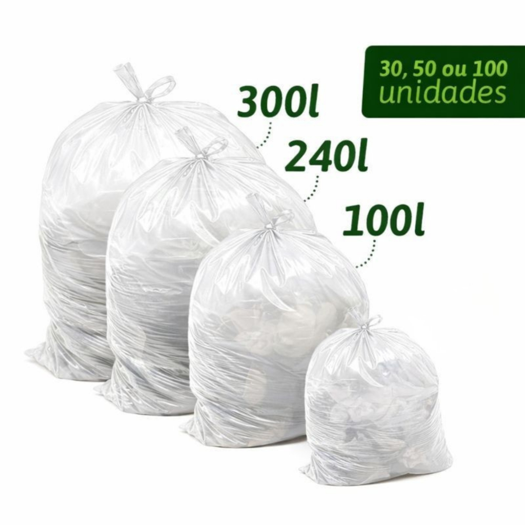 Kit Sacos De Lixo 100 240 300 Litros Transparente Espessura 0.6 Resistente Reforçado 30 50 Unidades