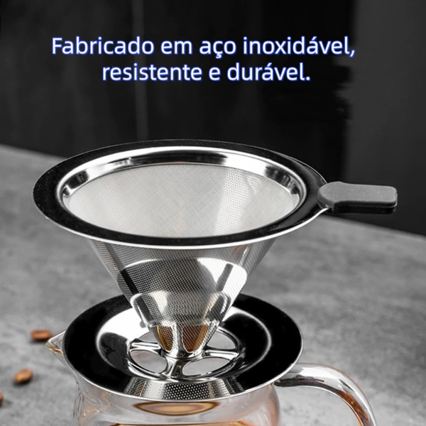 Filtro Coador De Café Inox 103/101 - Com Pegador em Silicone - Peneira Aço Reutilizável - WM