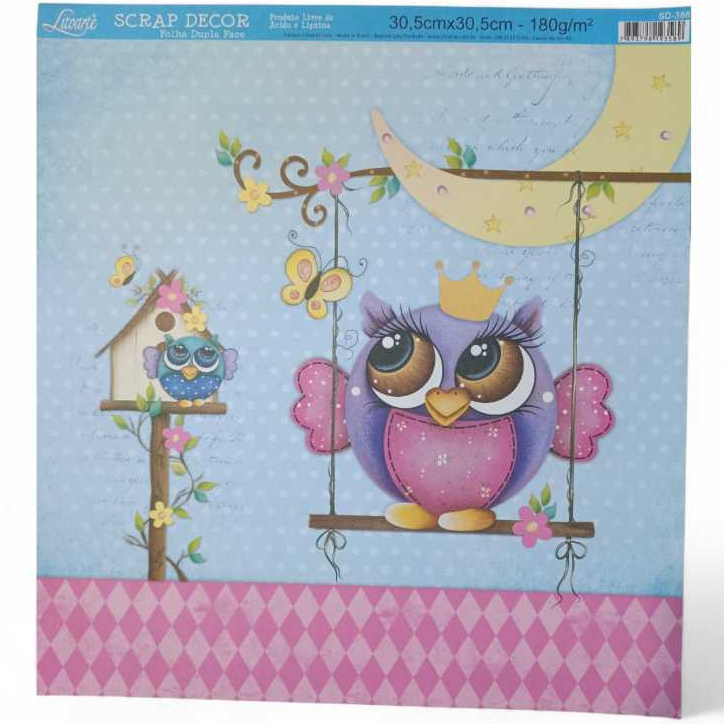 Papel Para Scrapbook Dupla Face Coruja , Balanço - Litoarte SD-388  30,5X30,5