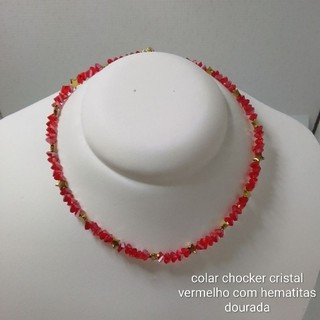 Colar Chocker de cristal com estrela de hematita dourada folheada ouro 18K.