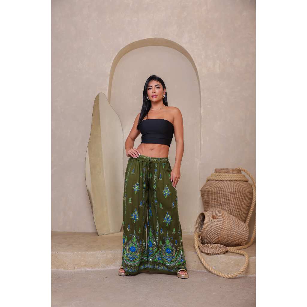 Calça brilho Estampa cashmere Indiana em Oferta na Shopee