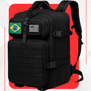 Mochila Militar Tática Impermeável 50 Litros Grande Reforçada com 2 Bandeiras Brasil EUA em Oferta na Shopee