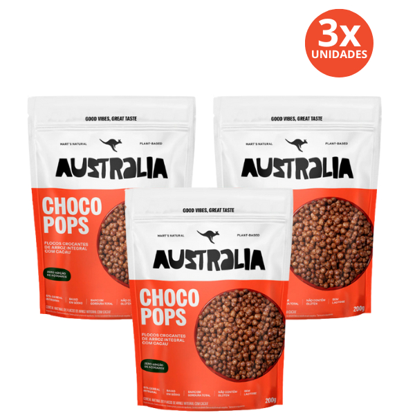 Kit 3x Cereal De Chocolate Chocopops Australia Hart's Natural 200g