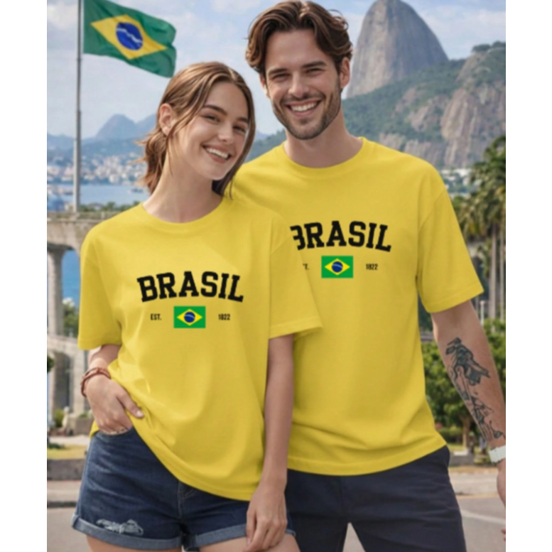 Kit Casal Camiseta Brasil Camisa Algodão Streetwear Conjunto Lançamento