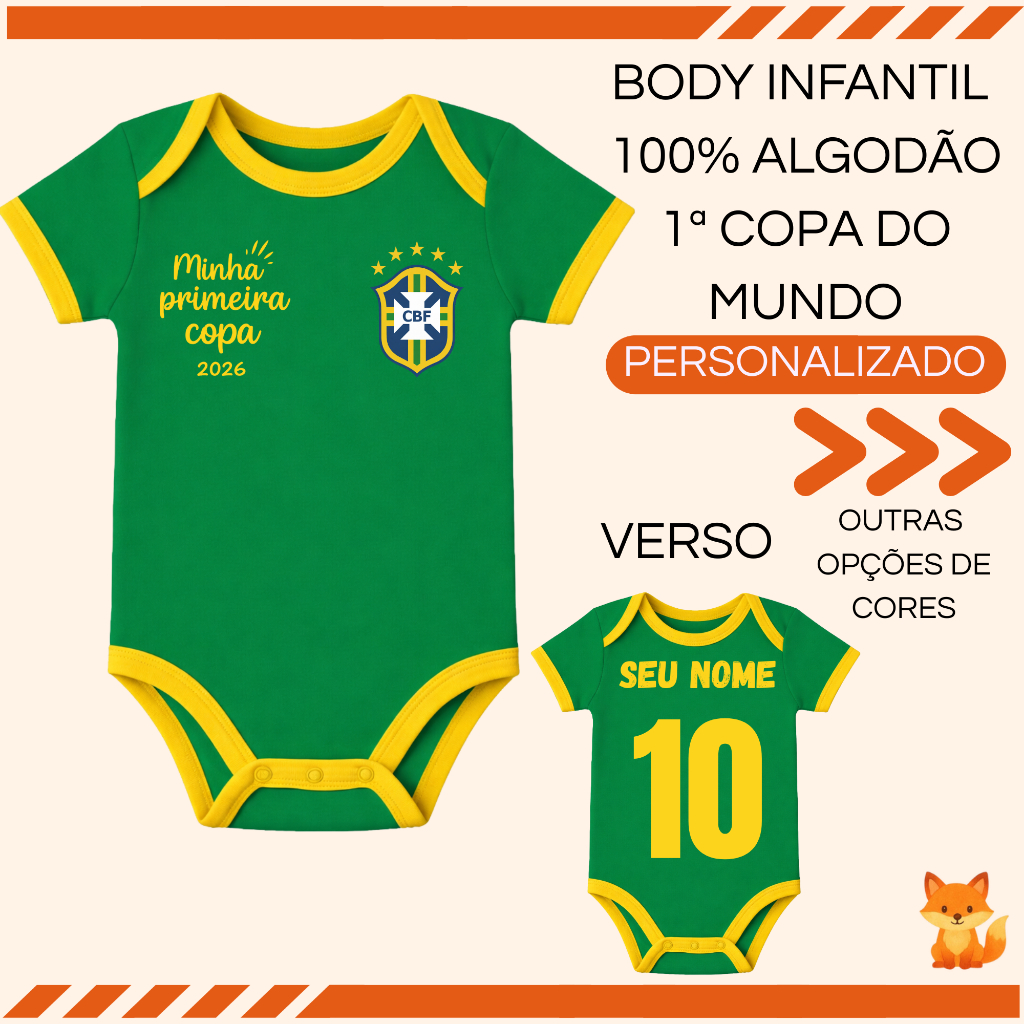 BODY PERSONALIZADO PRIMEIRA COPA DO MUNDO 100% ALGODÃO COM ESTAMPA EM DTF BODY BEBÊ COLORIDO em Oferta na Shopee