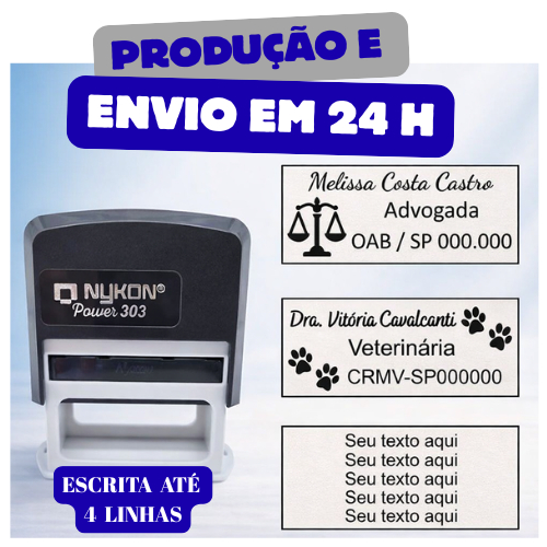 Carimbo Grande PROFISSÕES Nykon 303 Personalizado/LOGO 4 Linhas – Envio Rápido DE 12H à 24H em Oferta na Shopee