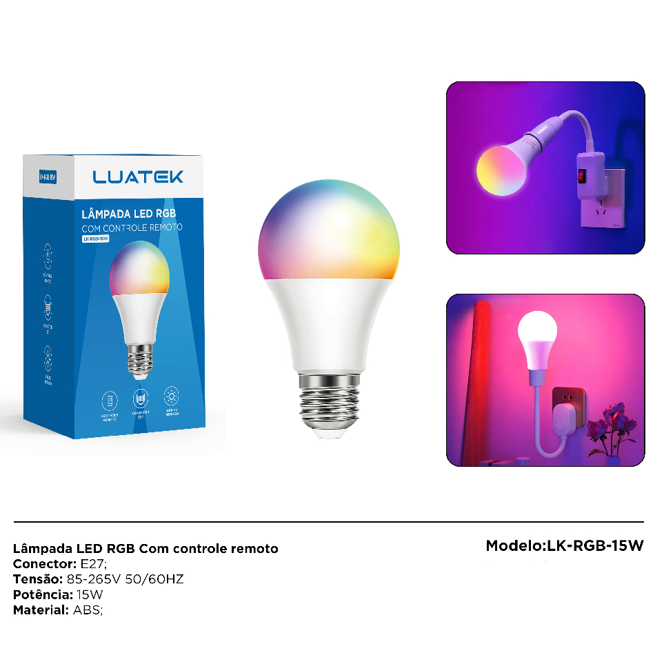 Lâmpada Led Rgbw Bulbo 15w Bivolt E27 com Controle Remoto 16 Cores em Oferta na Shopee