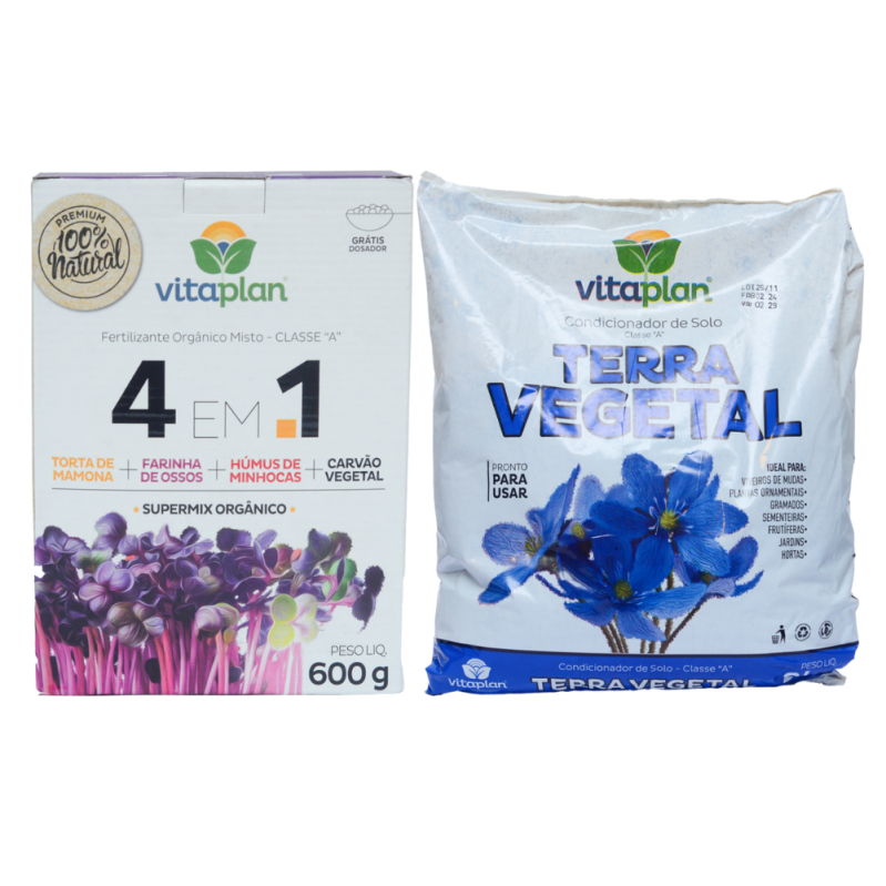 Kit Fertilizante 4 Em 1 + Terra Vegetal 2kg Vitaplan