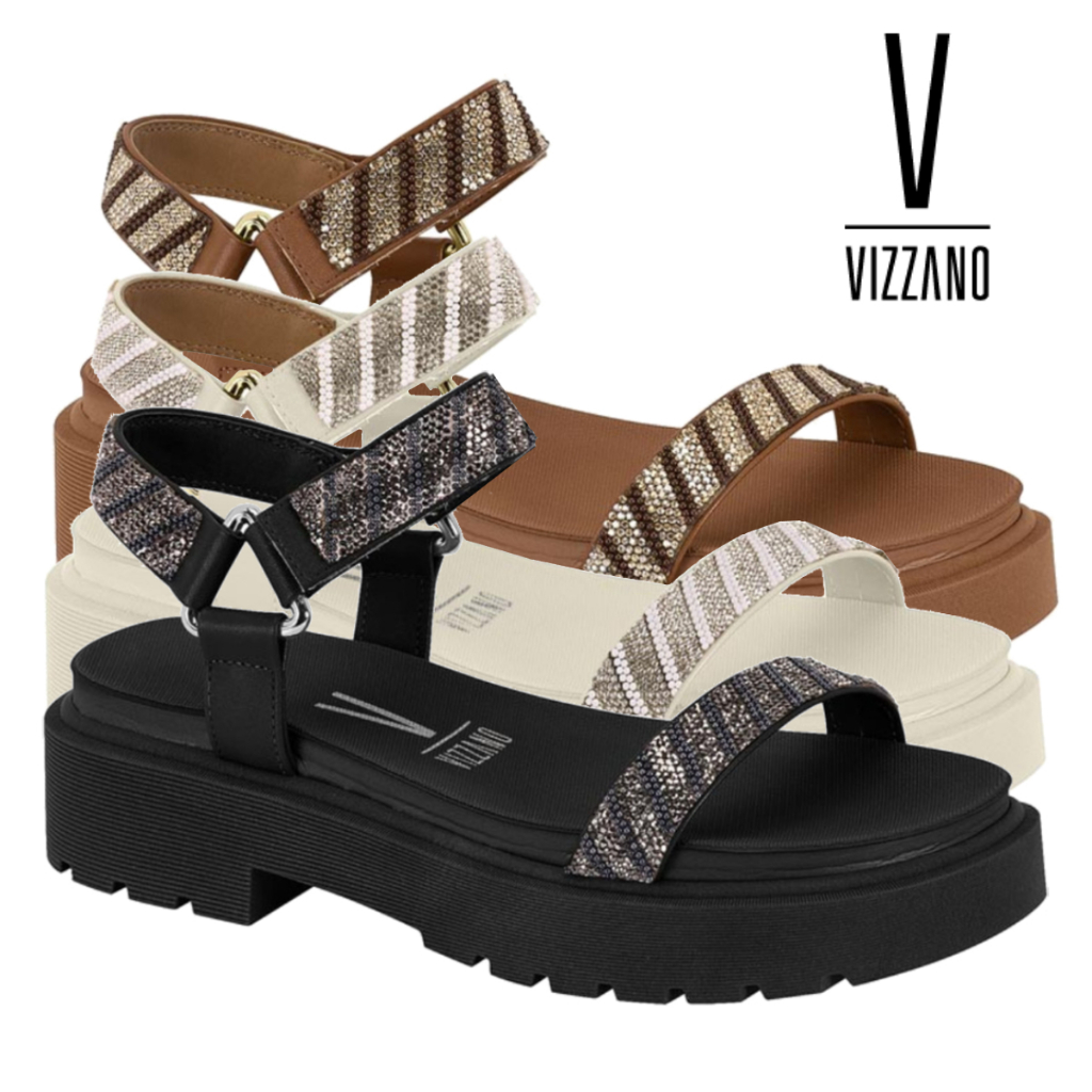 Sandália Feminina Vizzano Papete Plataforma Tratorada Strass Confortável Original