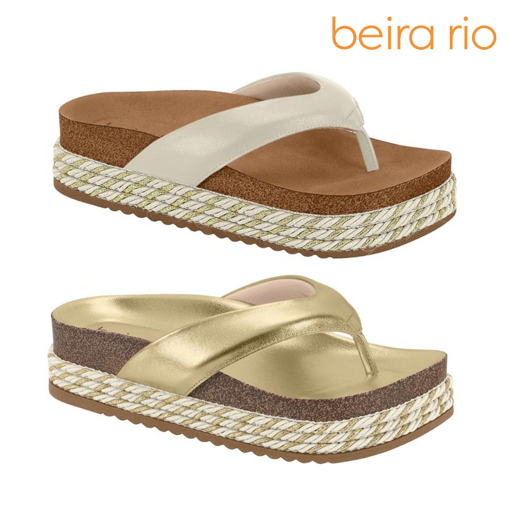 Tamanco Feminino Beira Rio Papete Dedo Flatform Alta Detalhes Dourado Confortável Original