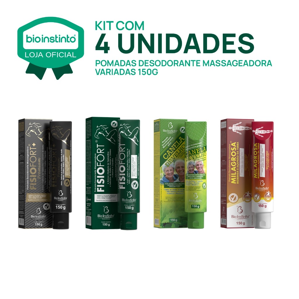 4 UN POMADA Massageadora variadas Bio instinto150g Atleta, academia dores musculares,educação fisica em Oferta na Shopee
