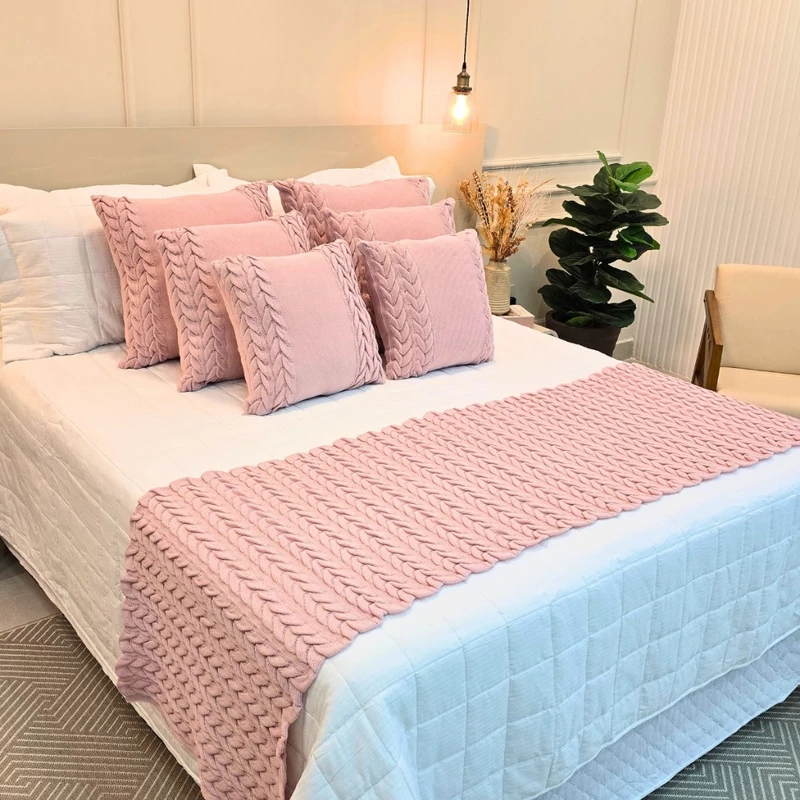 Kit Peseira de Manta Tricot para Sofá Cama Casal Queen King — foto 4