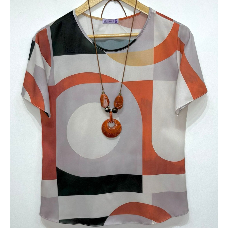 (TAM. P) Blusa Feminina Manga Tradicional Estampada Soltinha Tecido Leve Moda Verão Confortável