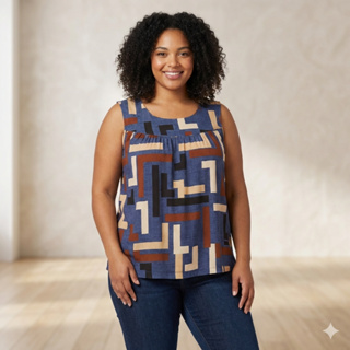 Blusa Feminina Plus Size Senhora Bata Regata Estampada em Oferta na Shopee