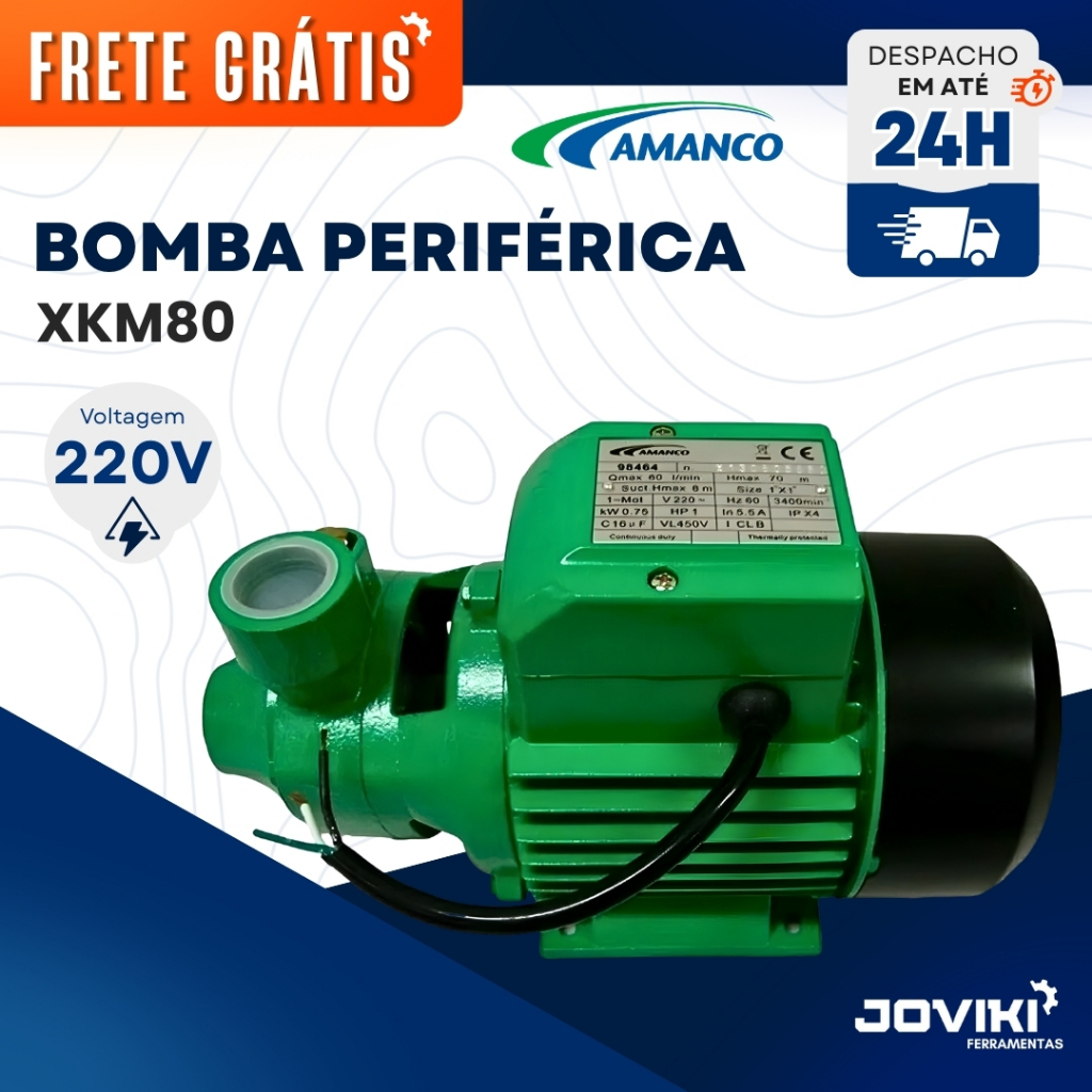 Bomba d’água periférica centrífuga monofásica XKM80 1 HP de potência 127V/220V