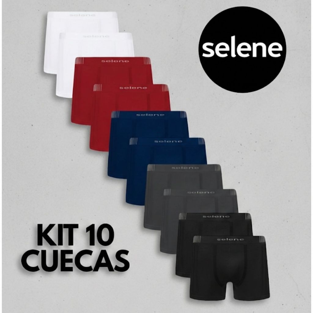 Kit 10 Cuecas Masculino Boxer Selene Microfibra Poliamida Sem Costura Confortável Original Selene em Oferta na Shopee