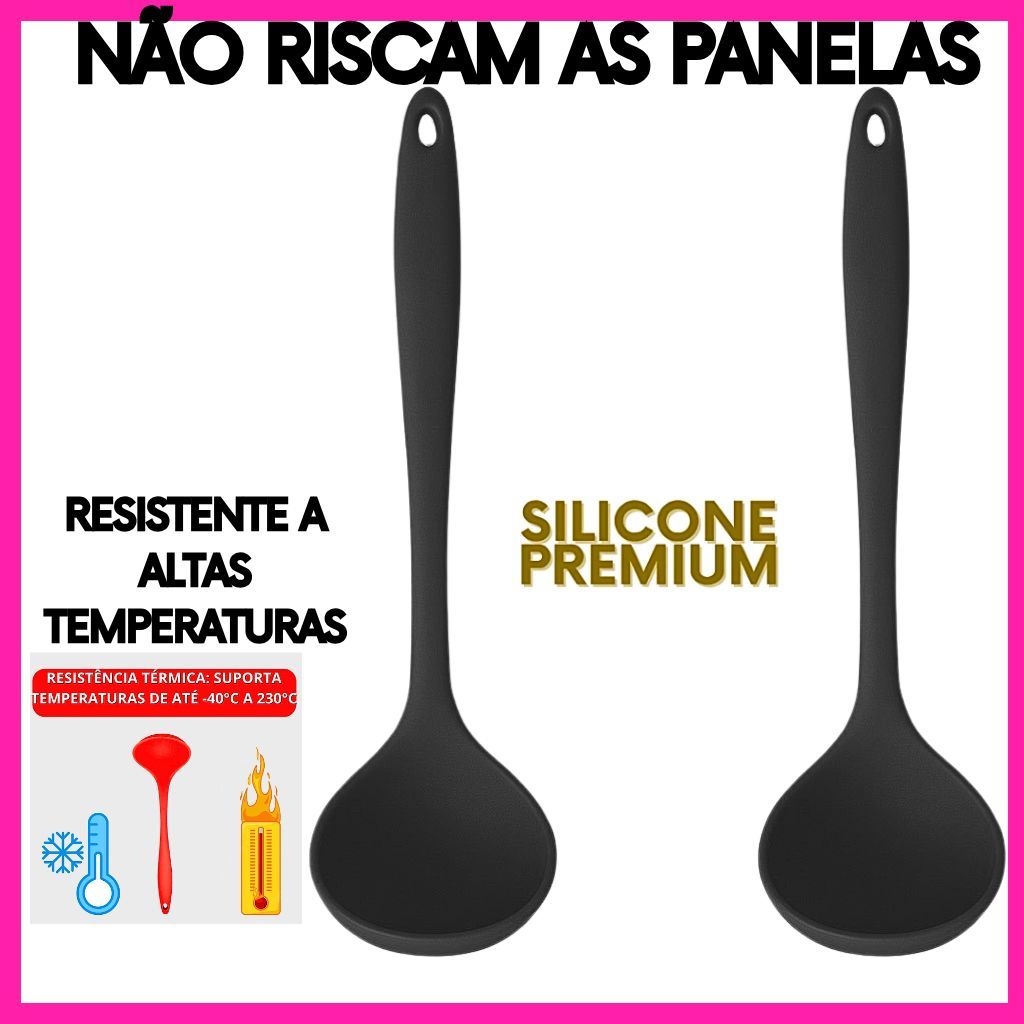 Concha de Silicone Premium Alta Temperatura Preta Utensílio de Cozinha 2 Unidades